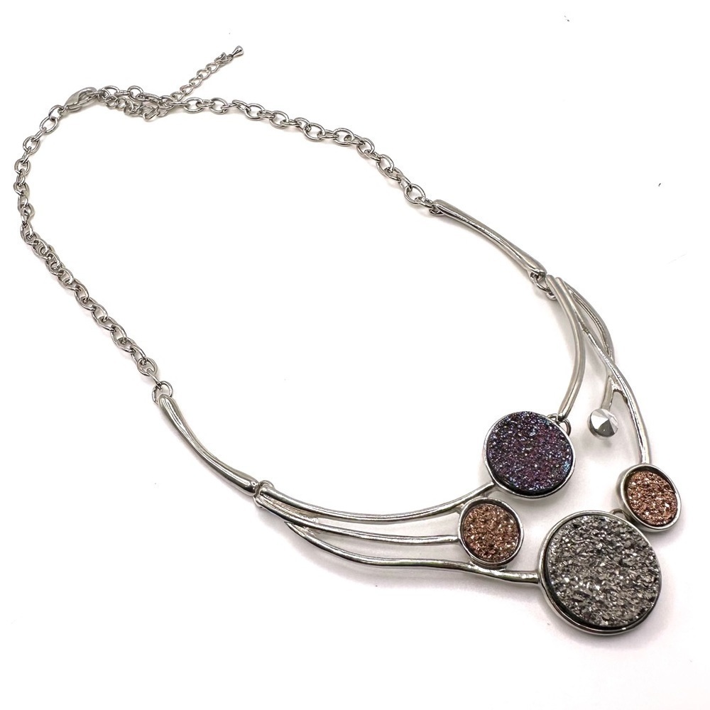 Druzy Silver Tone Statement Necklace | N068